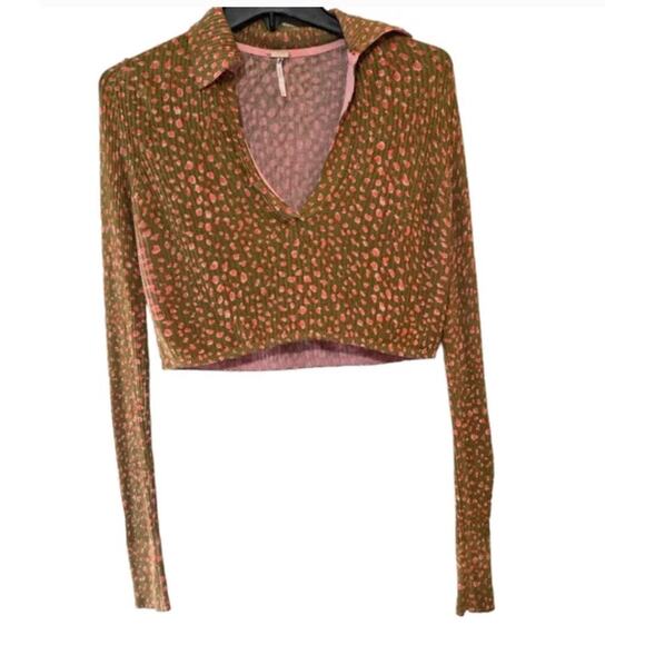 Free People Cherie Moss Printed Cropped Knit Top - Picture 3 of 8